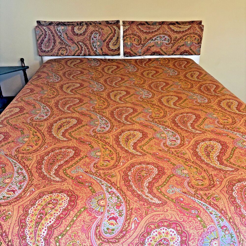 Pottery Barn 100% Cotton King Duvet Cover 2 Euro Shams Etienne Paisley ITALY